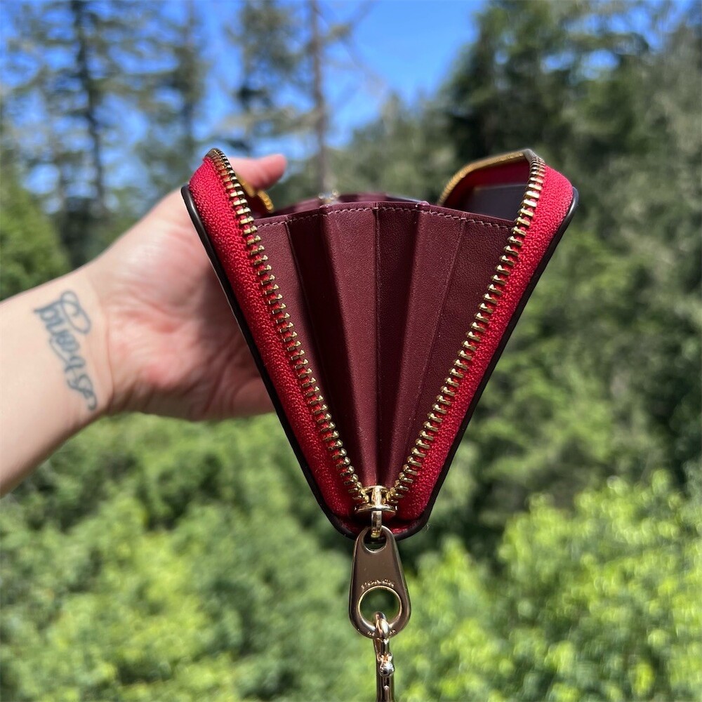 COACH Long Zip-Around Red Pebble Leather Wristlet Wallet Gold Hardware AUTHENTIC - Picture 11 of 14